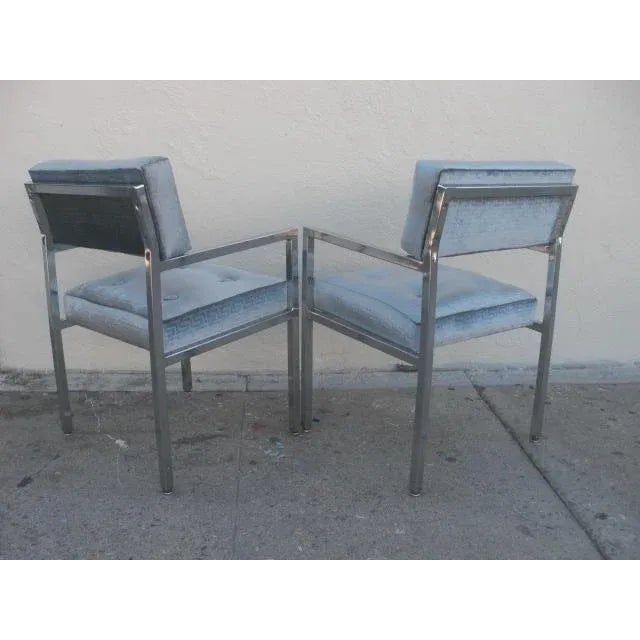 1970s 1970s Modern Chrome Armchairs in Greek Key Velvet Upholstery - a Pair For Sale - Image 5 of 13