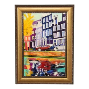 Early 21st Century Pearl Mintzer 'Canal Reflections Amsterdam' Original Oil Painting