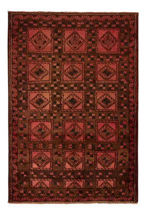 Vintage Baluch Rug Brown and Pink-Red Persian Tribal Pattern