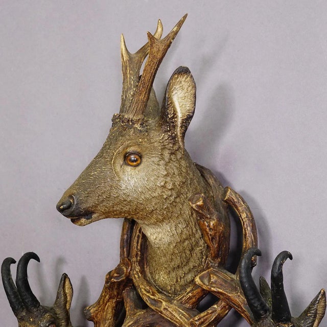 Antique Cabin Antler Wall Clock with Deer and Chamois Austria ca. 1900 For Sale - Image 4 of 6
