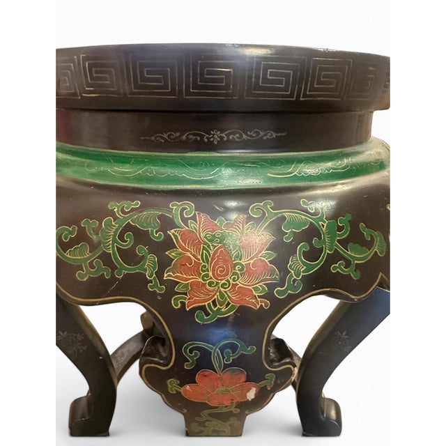 Chinoiserie Vintage Cloisonné and Black Lacquered Side Table For Sale - Image 3 of 9