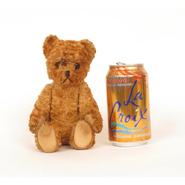 English Vintage 1930's Golden Color Mohair Jointed Teddy Bear Toy Excelsior Wood Wool Stuffed Animal, Made in England For Sale - Image 3 of 10