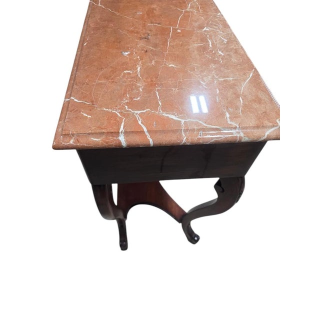 Traditional French Empire Style Console Table With Red Marble Top & Two Drawers For Sale - Image 3 of 5