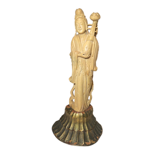 Antique Hand Carved Chinese Natural Hard Stone Figural Geisha Sculpture Statue