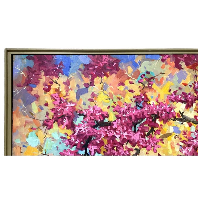 2000 - 2009 Signed Chinoiserie Painting of Florals and Birds on Canvas For Sale - Image 5 of 12