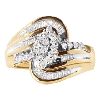 10K Yellow Gold 1/2 Cttw Diamond Pear Cluster and Swirl Ring (H-I Color, I1-I2 Clarity) - Ring Size 7 For Sale