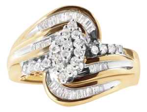 10K Yellow Gold 1/2 Cttw Diamond Pear Cluster and Swirl Ring (H-I Color, I1-I2 Clarity) - Ring Size 7
