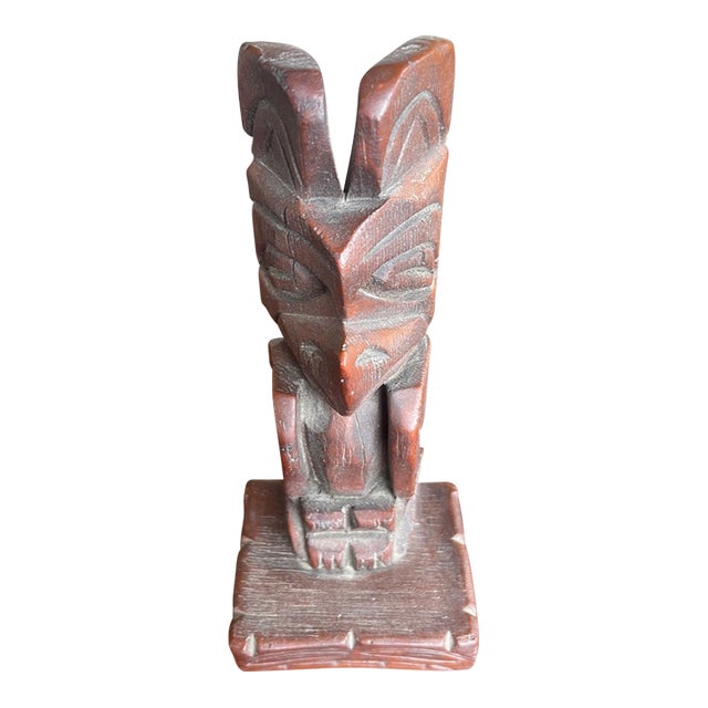 1980s Folk Art Hand Carved Wood Alaska Creed Totem Pole - 8"h For Sale