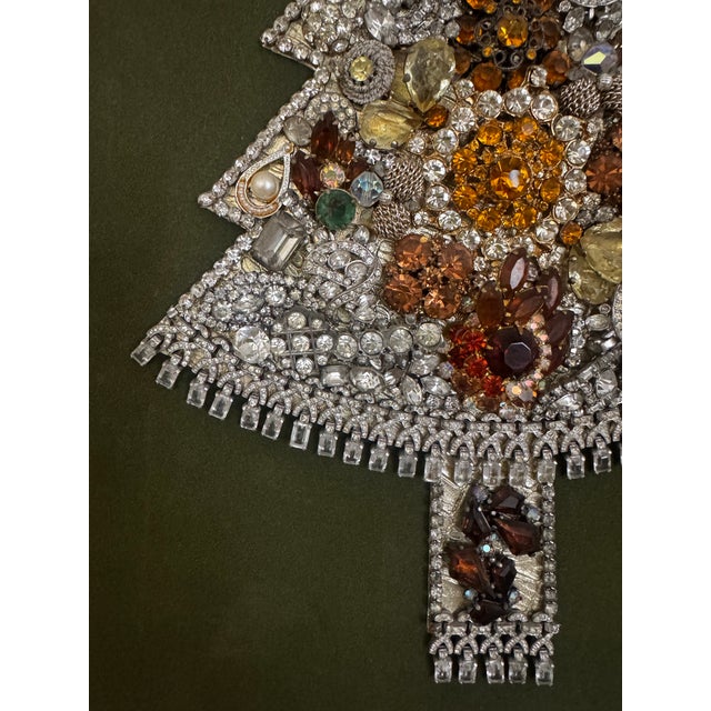 Wood 1970s Costume Jewelry Christmas Tree Collage Framed Wall Art For Sale - Image 7 of 12