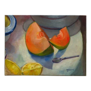“Still-Life of Melon and Lemons” Giclee Print of an Oil Painting by Sharon K Crocetti -