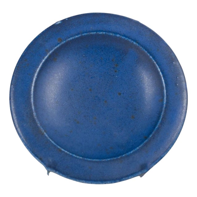 Small Mid-Century Stoneware Deep Blue Glazed Dish from Saxbo, Denmark For Sale