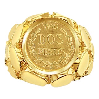 Dos Pesos Gold Coin Pebble Ring, Size 5 For Sale