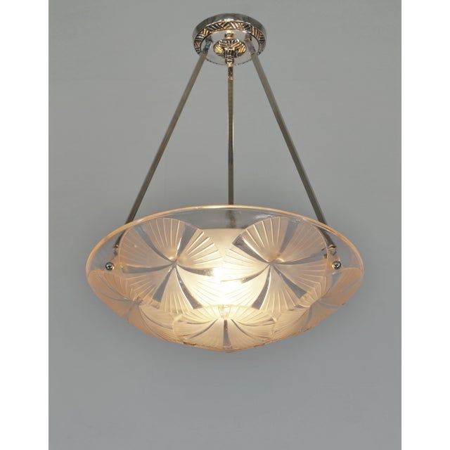 David Gueron Degue French Art Deco Pendant Light by Francis Hubens & Degue - 1930 France For Sale - Image 4 of 13