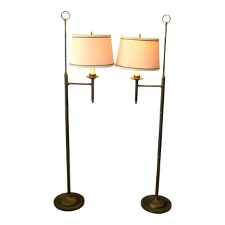Vintage American Classical Bronze Floor Lamps With Shades - a Pair For Sale