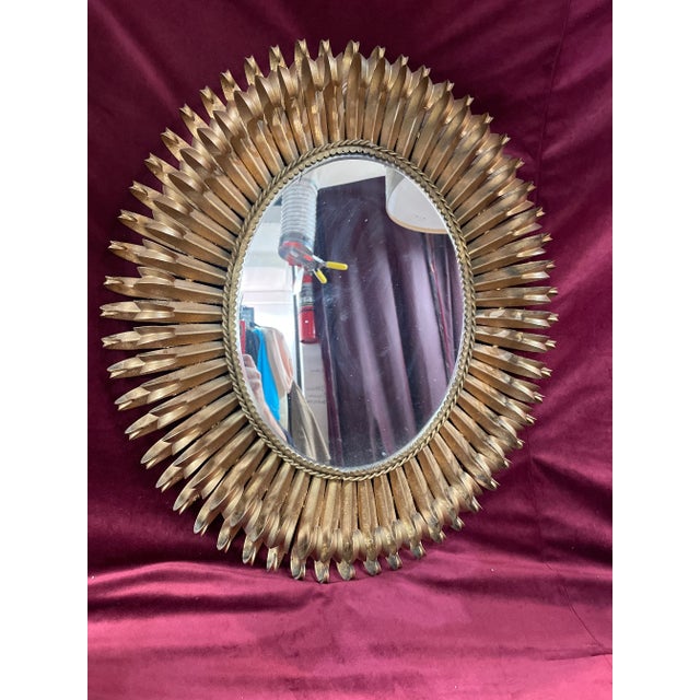 Mid-Century Modern Vintage Regency Sunburst Metal Wall Mirror 69s 70s For Sale - Image 3 of 8
