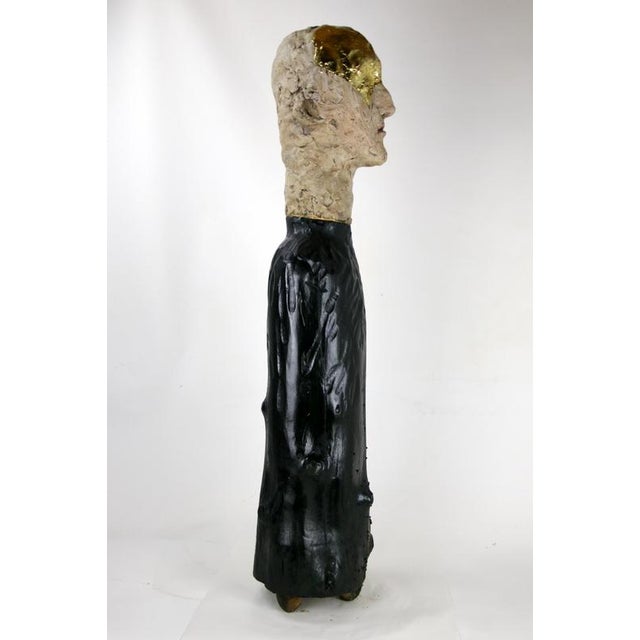 Figurative Mixed Media Bust Sculpture in Ceramic Oxides and Carved Fir by Óscar Aldonza Torres, 2021 For Sale - Image 9 of 16