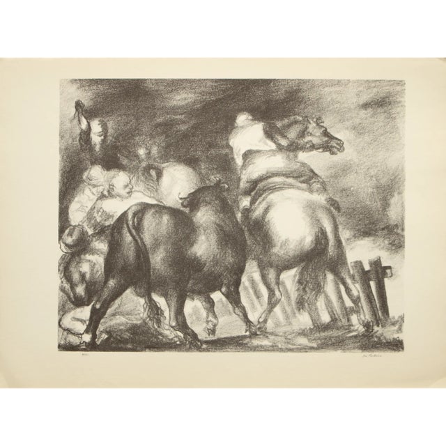 1939 After Jon Corbino "Escaped Bull", First Edition Period Offset Lithograph For Sale