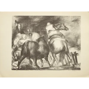 1939 After Jon Corbino "Escaped Bull", First Edition Period Offset Lithograph