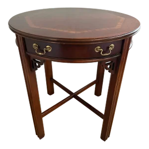 Late 20th Century Lane Chinese Chippendale Round Side Table With Fretwork