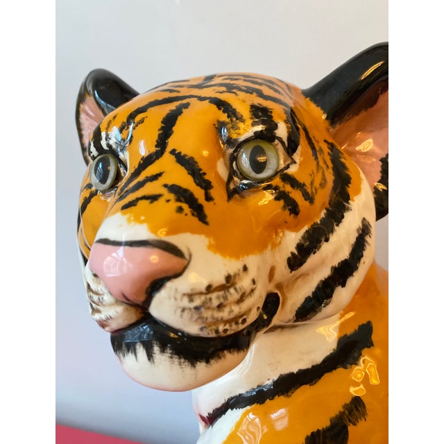 Postmodern 1976 Hollywood Regency Ceramic Studio Artist Signed Tiger Sculpture Figure For Sale - Image 3 of 13