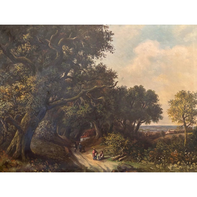 Beautiful antique oil painting signed Herman S. Williams, depicting a romantic pastoral landscape with towering old trees,...