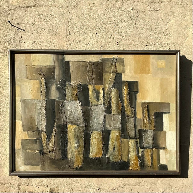 Abstract Vintage Boho Original Abstract Mixed Media on Canvas For Sale - Image 3 of 9