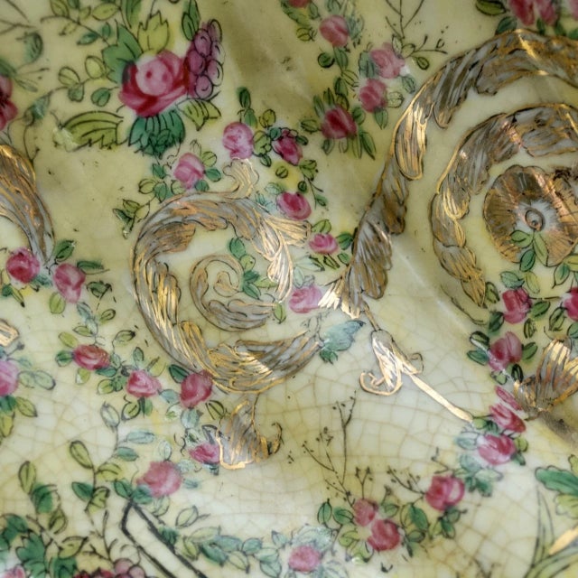 United Wilson 1897 Chinese Porcelain Shell Bowl – Hand Painted Floral With Gold Accents, Hong Kong For Sale - Image 9 of 12