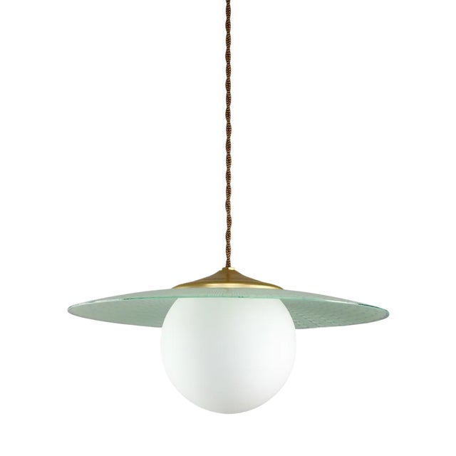 Mid-Century Italian Brass and Opaline Angel Pendant Lamp For Sale