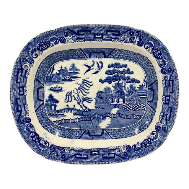 Antique Blue Willow Serving Platter Made in England - Circa 19th Century For Sale