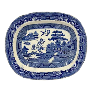 Antique Blue Willow Serving Platter Made in England - Circa 19th Century