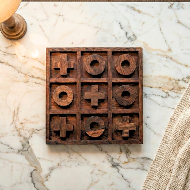 Farmhouse 21st Century Solid Wood Extra Large Tic Tac Toe Wood Game For Sale - Image 3 of 8