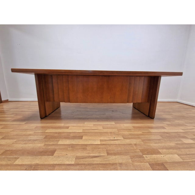 Mid-Century Modern Large Mid 20th Century Italian Oak Desk, 1980s For Sale - Image 3 of 12