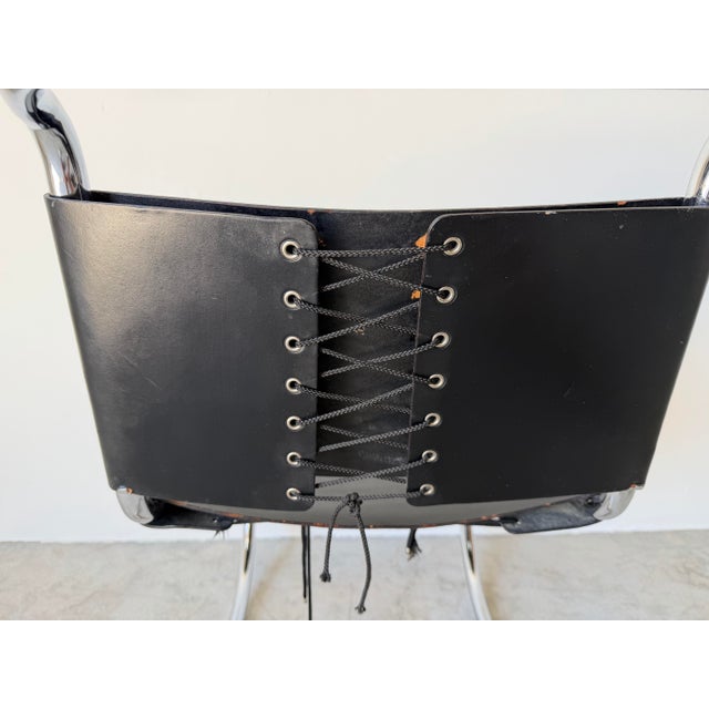 1960s Mies Van Der Rohe Style Chrome & Black Leather Cantilever Accent Desk Chair For Sale - Image 9 of 12