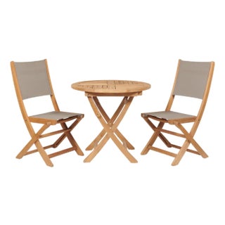 Hi Teak Stella Taupe Teak Patio Round Bistro Set 3pc For Sale