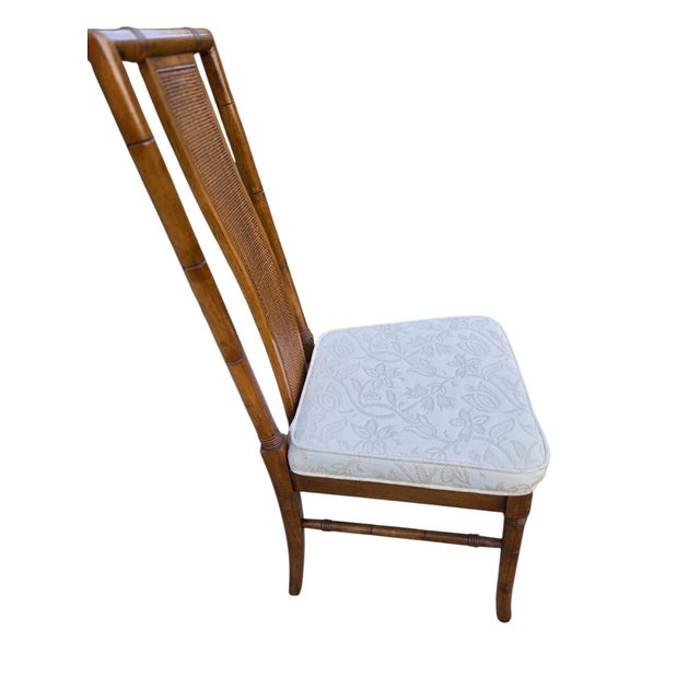 Traditional Thomasville Vintage Faux Bamboo Cane High Back Dining Chairs Regency Pair For Sale - Image 3 of 16