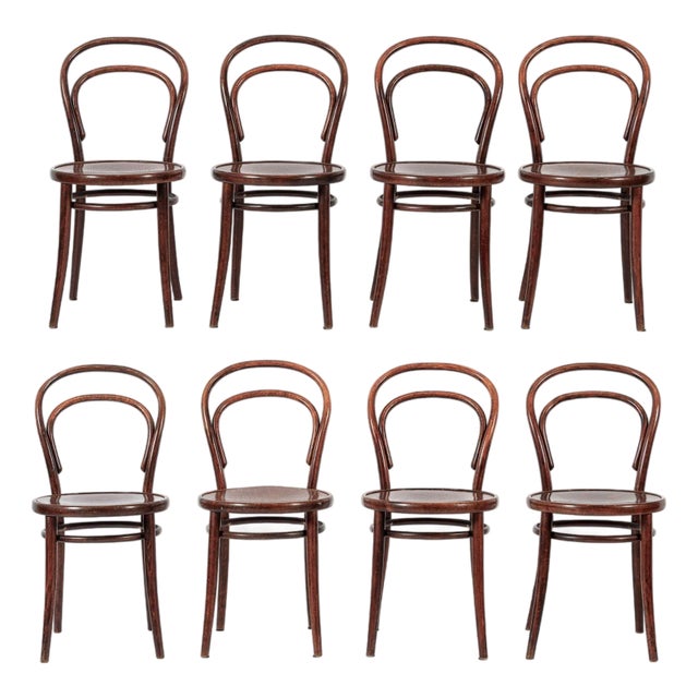 Vintage Bent Wood Cafe Bistro Chairs by Drevounia, Set of 8 For Sale