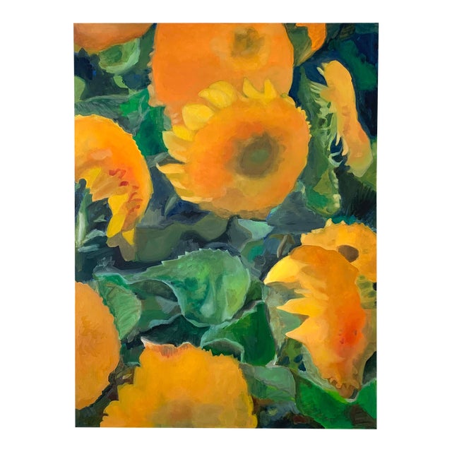 "Sunflower Field 2" Contemporary Original Oil Painting on Canvas by Neicy Frey For Sale