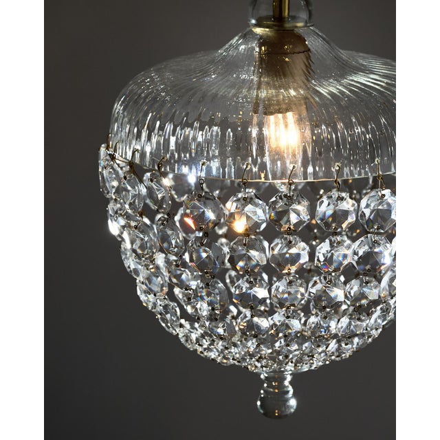 French Antique, Baccarat Crystal and Brass Pendant Chandelier, Circa 1920 For Sale In Austin - Image 6 of 9