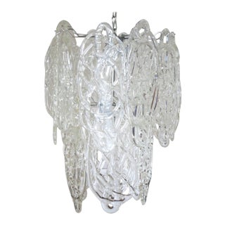 Original Vintage Italian Chandelier W/ Clear Murano Glass Blown in Intricate Cobweb-Like Pattern. Designed by Vistosi Circa 1960’s For Sale