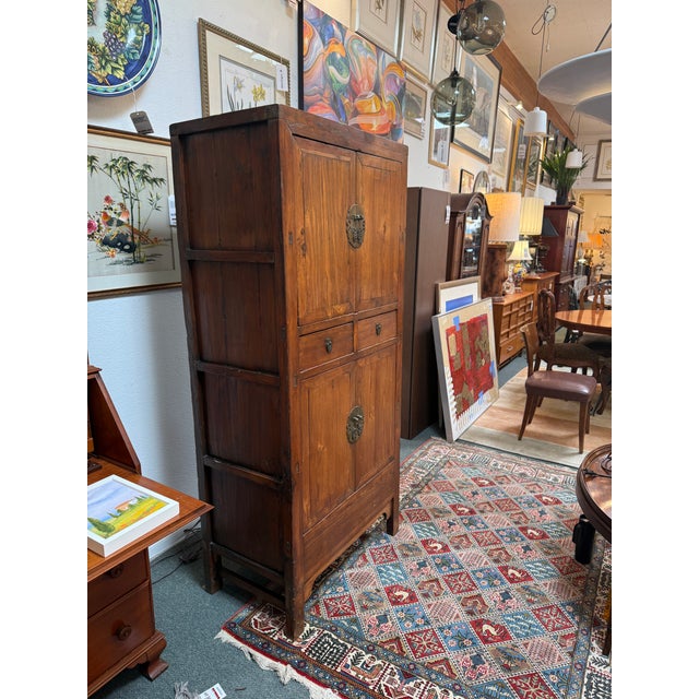 Brown Chinese Elm Two-Tier Cabinet, Vintage For Sale - Image 8 of 14