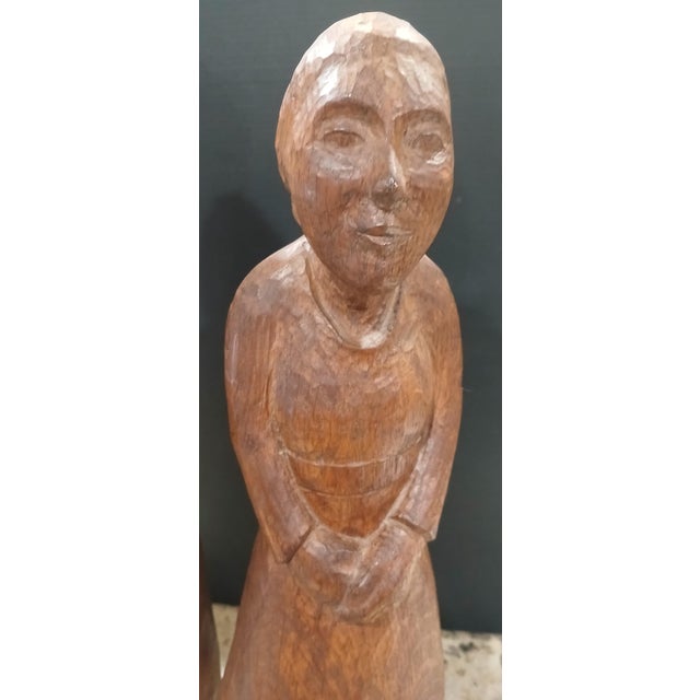 1940s Pair of Early John Rood Oak Wood Figure Sculptures For Sale In Houston - Image 6 of 7