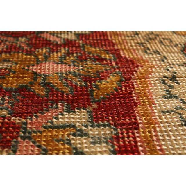 Antique Kayseri Geometric Beige Gold and Red Silk Floral Rug - Medallion Style For Sale - Image 4 of 7