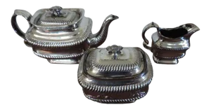 Early 19th Century English Silver Lustre Tea Pot, Sugar Bowl and Creamer - Set of 3