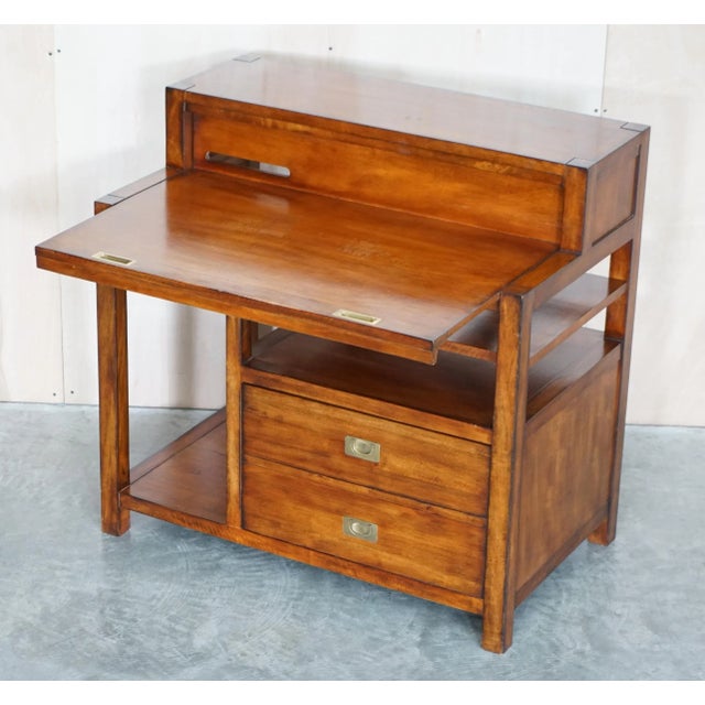 Mahogany & Brass Military Campaign Workstation Desk for Home Computer For Sale - Image 16 of 18