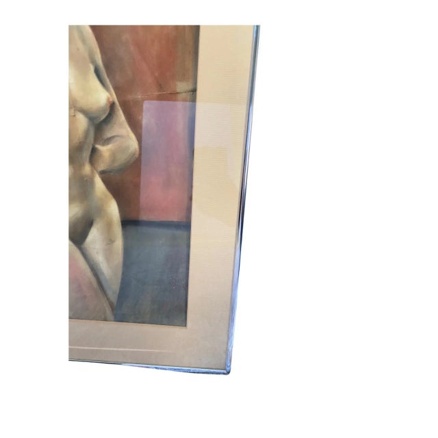 Red Vintage Oil Pastel Drawing on Paper of a Nude Woman Circa 1950’s, Framed For Sale - Image 8 of 12