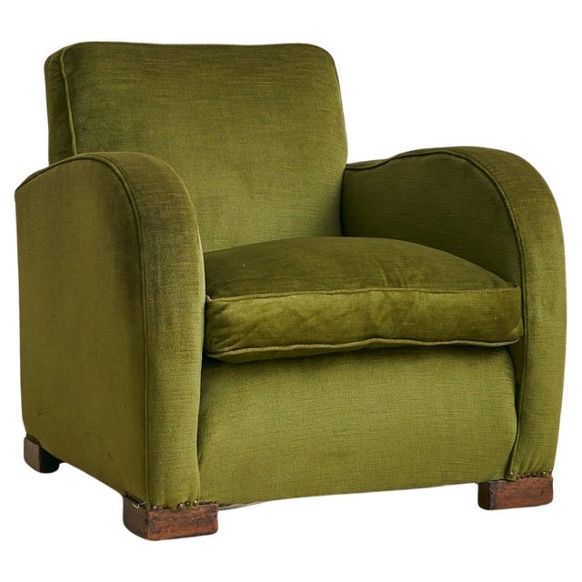 Italian Art Deco Lounge Chair in Original Green Velvet, 1950s For Sale - Image 10 of 18