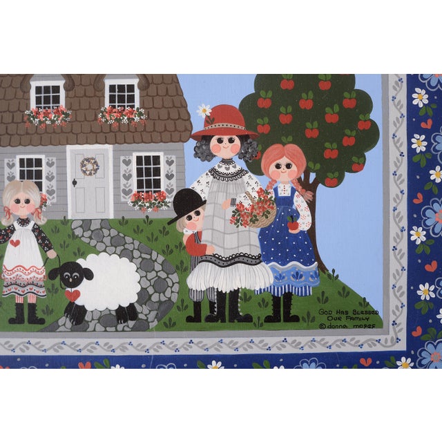 1980s Vintage Donna Moses Peasant Folk Art Family Portrait Painting For Sale - Image 5 of 8