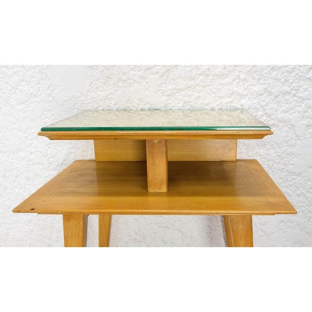 French Nightstand in Elm & Beveled Glass with Compas Feet, 1950s For Sale - Image 9 of 13