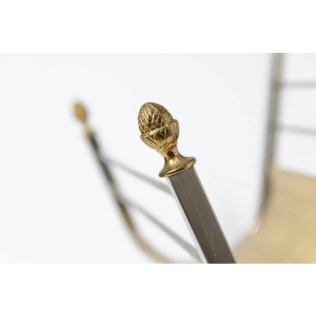 Metal Maison Jansen Polished Brass & Steel Ram Head Magazine Rack/Holder For Sale - Image 7 of 10