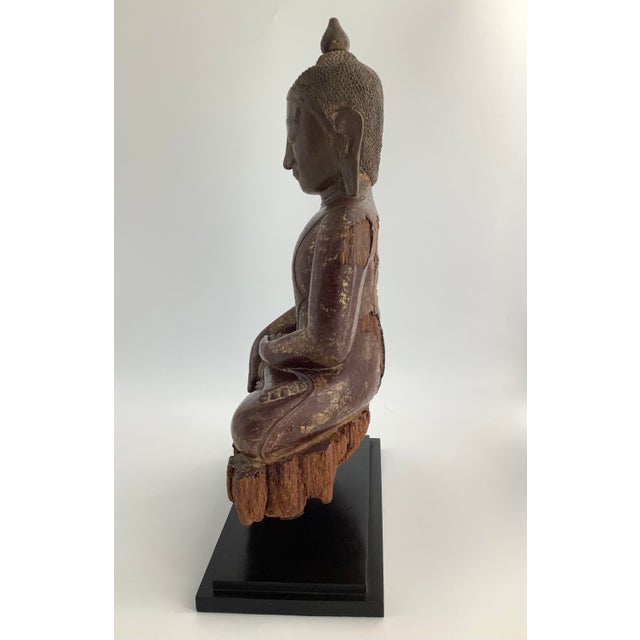 Wood Antique 18th Century Buddha Carved Statue, Shan Burma, Large 24", With Coa For Sale - Image 7 of 10